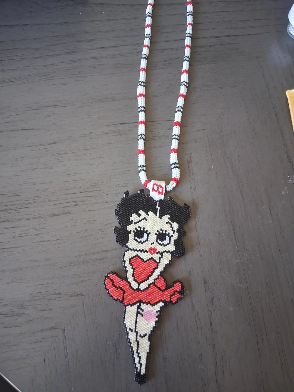 Kids Beaded Character Necklace - Red, Black & Cream